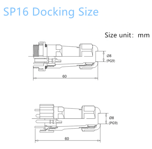 Conector de Acoplamiento SP16 2 Pines Macho/Hembra