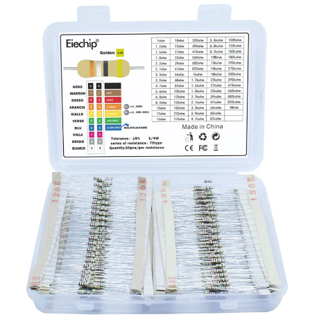 Kit de 1500 Resistencias 1/4W ± 5% de Tolerancia 75 tipos