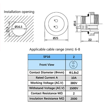 Conector de Acoplamiento SP16 2 Pines Macho/Hembra