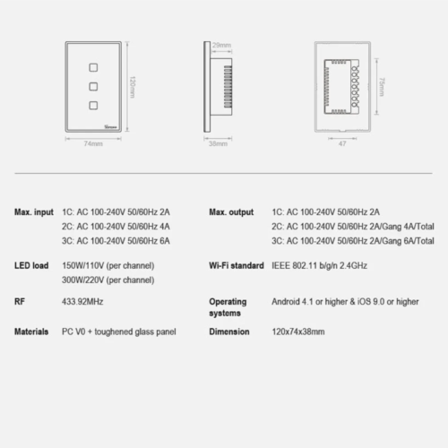Sonoff TX T0US3C_3 Sonoff TX, T0US1C Switch Inteligente