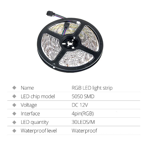 Tira de luces LED RGB IP65 para Decoración del Hogar 5m 30LED/M