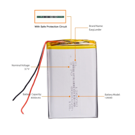 Batería Recargable de Litio, 8000mAh 3.7V_3 Batería Recargable de Litio, 8000mAh 3.7V