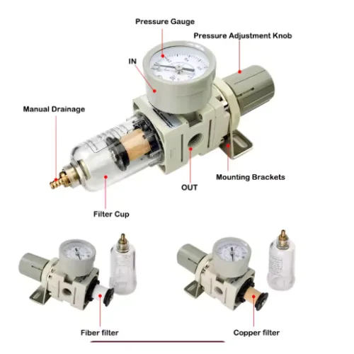 Filtro de Aire Neumatico, 14 BSP Regulador de Presion, Modelo AW2000-02_4 Filtro de Aire Neumático, 1/4 BSP Regulador de Presión, Modelo AW2000-02