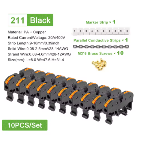 Bloque Conector Montaje en Riel DIN, con Tira Numerica (10 piezas)_4 Bloque Conector Montaje en Riel DIN, con Tira Numérica (10 Piezas)