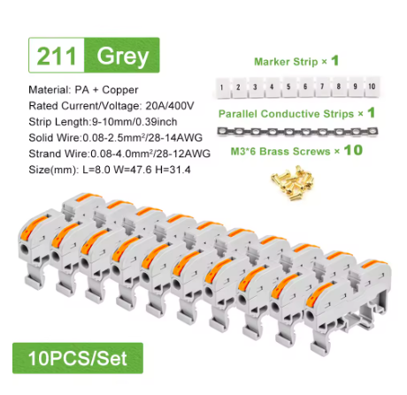 Bloque Conector Montaje en Riel DIN, con Tira Numerica (10 piezas)_4 Bloque Conector Montaje en Riel DIN, con Tira Numérica (10 Piezas)